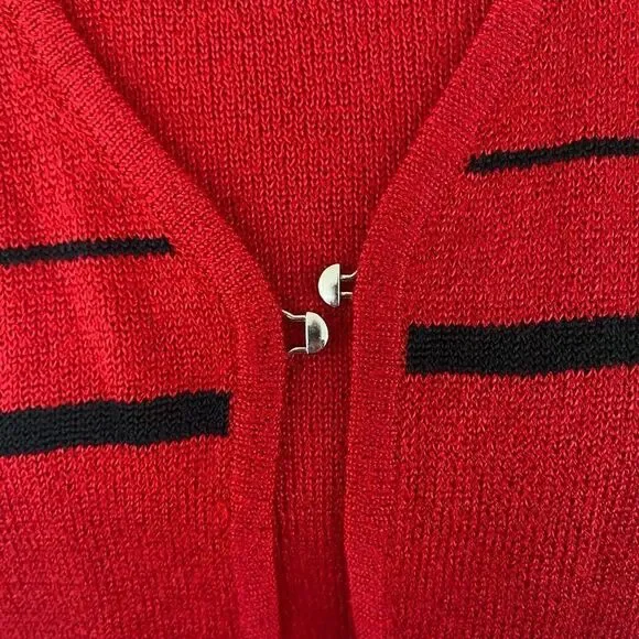 Sag Harbor women XL 3/4 sleeve layered stripe sweater w/clasp close red - Picture 2 of 11